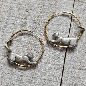 JJ Jonette Pewter Cat Hoop Earrings.